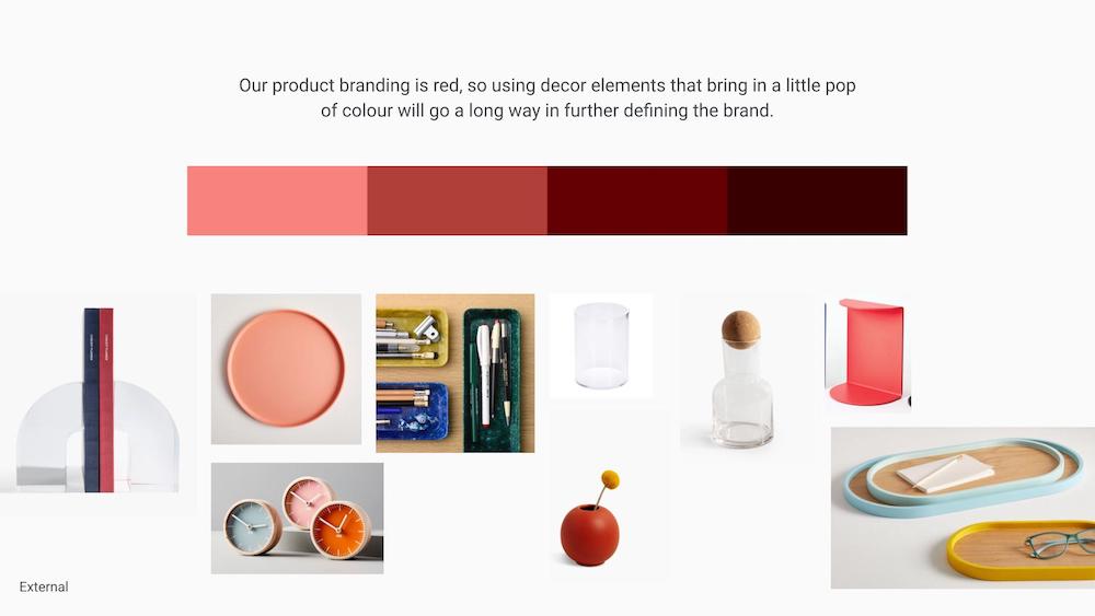 Inbox palette with examples of products that can add in a touch of colour.