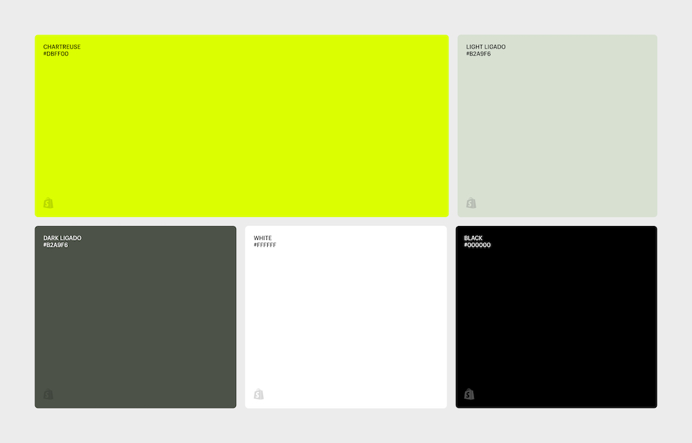 Campaign colour palette consisting of Chartreuse, Ligado, White, and Black.